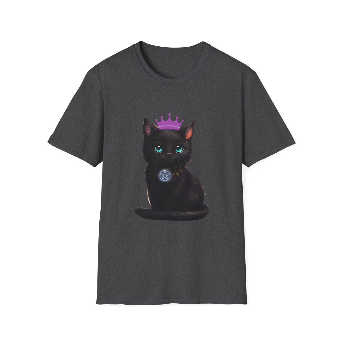 Wicca Queen T-Shirt — Black Cat with Crown & Crescent Moon Pagan Tee