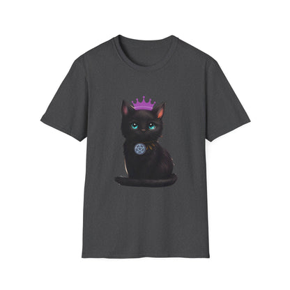 Wicca Queen T-Shirt — Black Cat with Crown & Crescent Moon Pagan Tee
