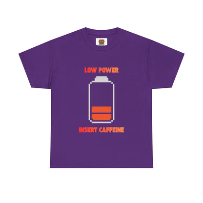 Low Power Insert Caffeine T‑Shirt — Funny Retro Battery Coffee Tee