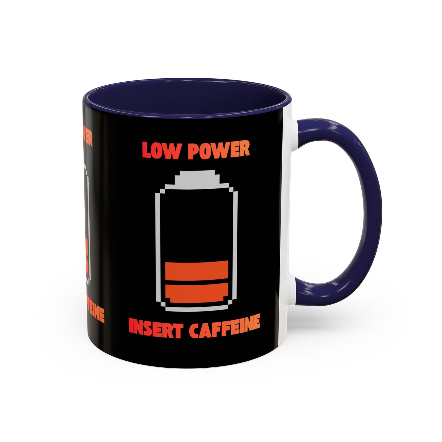 Coffee Mug — "Low Power, Insert Caffeine" Retro Battery Design