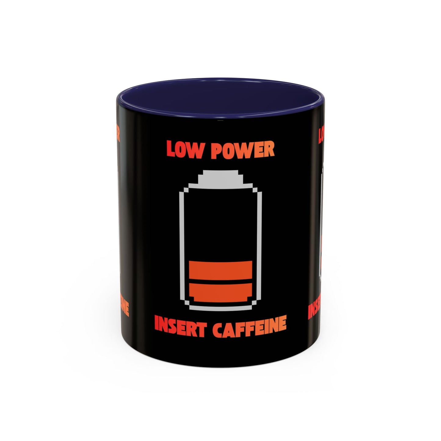 Coffee Mug — "Low Power, Insert Caffeine" Retro Battery Design