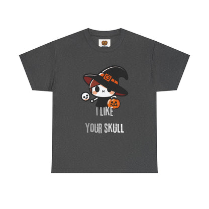 Halloween Witch Skull Tee — "I Like Your Skull" Cute Spooky Graphic T-Shirt