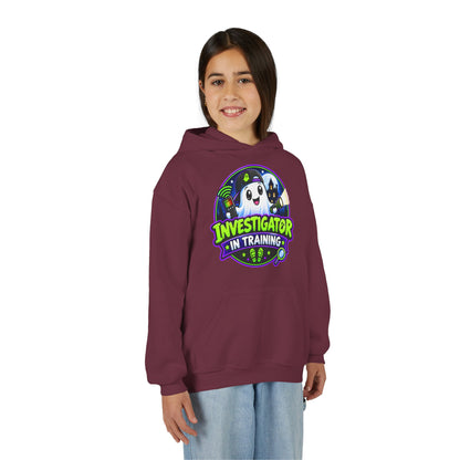 Youth Hoodie — "Investigator in Training" Cute Ghost Detective Kids Pullover