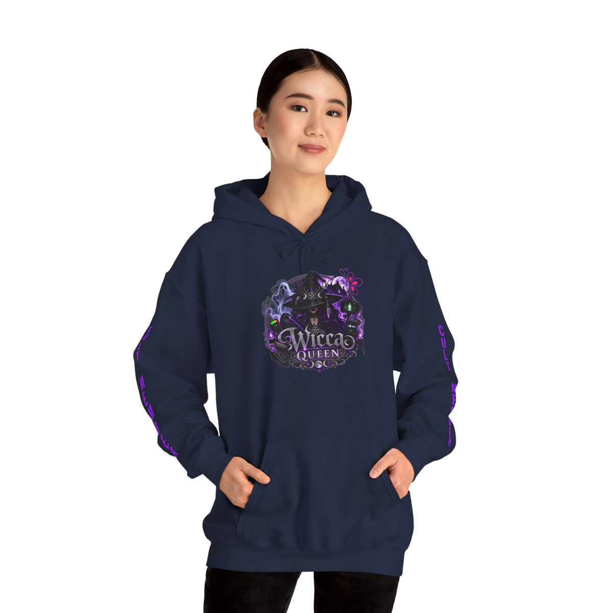 Witchy Black Hoodie - "Wicca Queen" Gothic Witch Cat Pullover