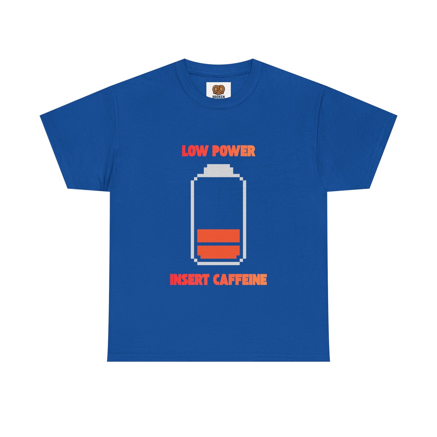 Low Power Insert Caffeine T‑Shirt — Funny Retro Battery Coffee Tee