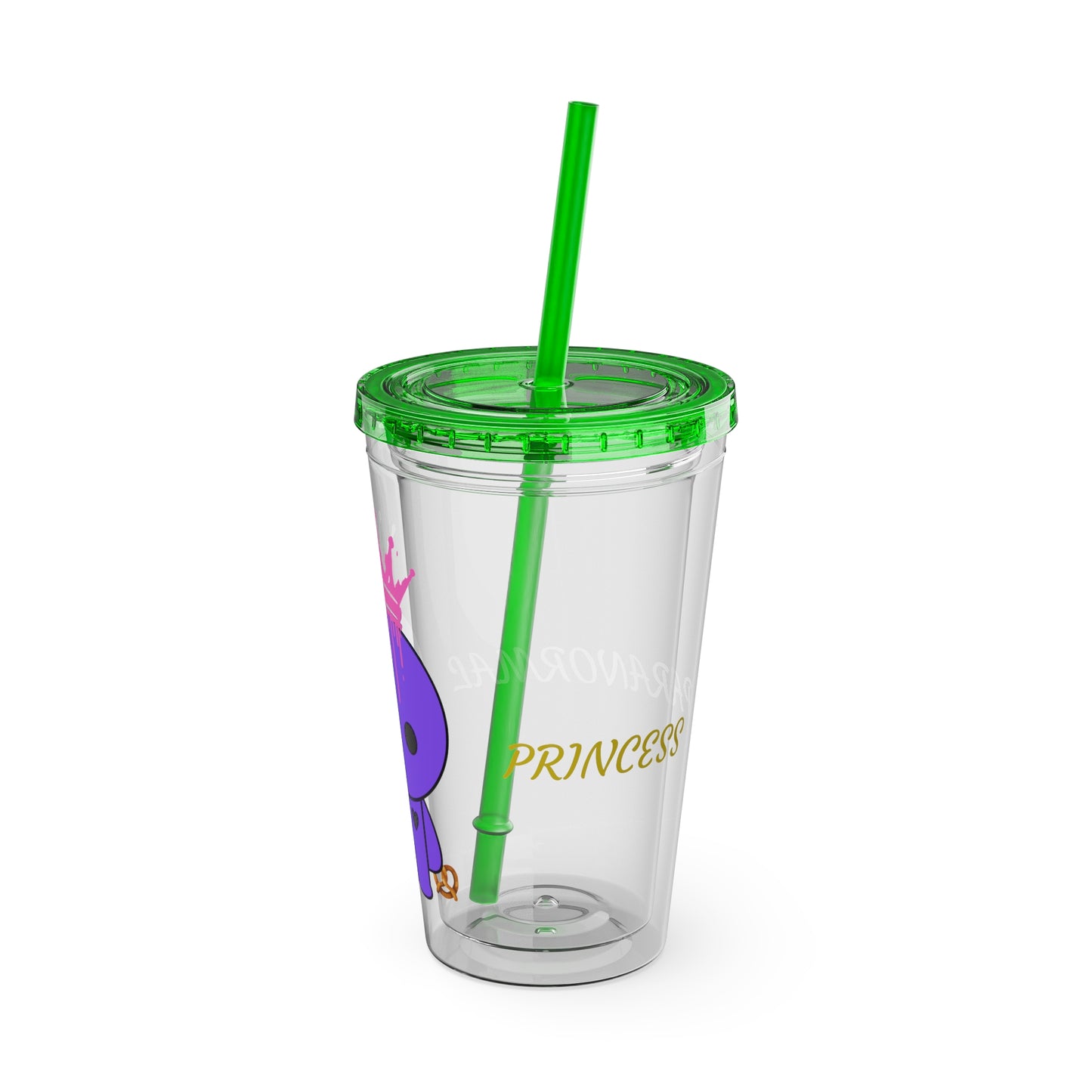 16oz Acrylic Tumbler with Straw — Cute Purple Blue Character 'Paranormal' Drink Cup
