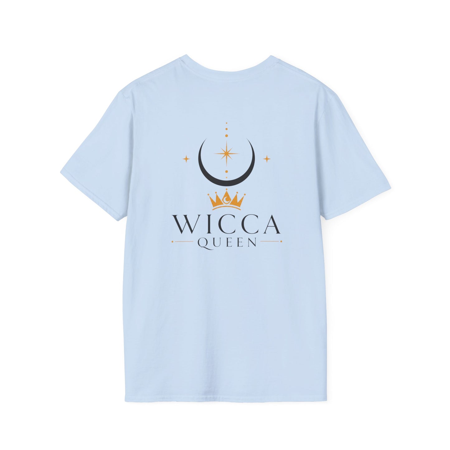 Wicca Queen T-Shirt — Black Cat with Crown & Crescent Moon Pagan Tee