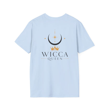 Wicca Queen T-Shirt — Black Cat with Crown & Crescent Moon Pagan Tee