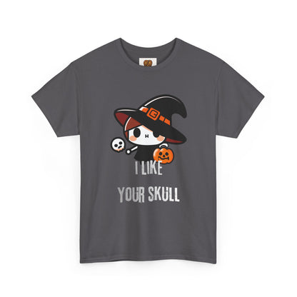 Halloween Witch Skull Tee — "I Like Your Skull" Cute Spooky Graphic T-Shirt