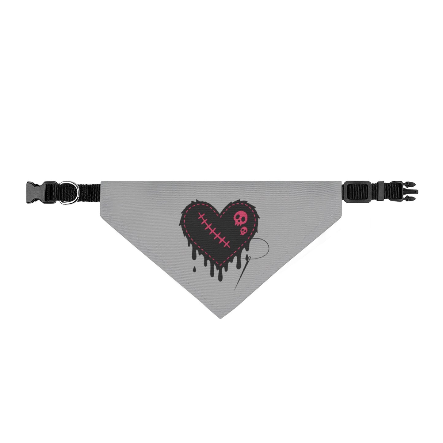 Clip-on Pet Bandana — Gothic Dripping Stitched Heart (Pink Skull)