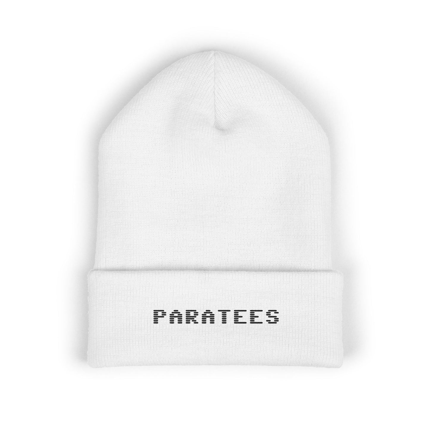 Paratees Embroidered Cuffed Beanie — Minimal Winter Knit Hat