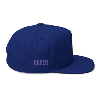 Witchy Cat Embroidered Cap — "Wicca Queen" Flat Bill Snapback