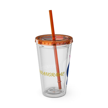 16oz Acrylic Tumbler with Straw — Cute Purple Blue Character 'Paranormal' Drink Cup