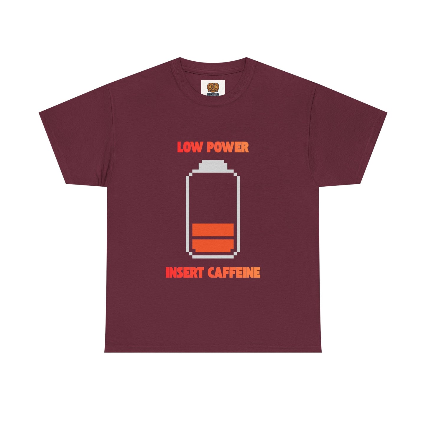 Low Power Insert Caffeine T‑Shirt — Funny Retro Battery Coffee Tee