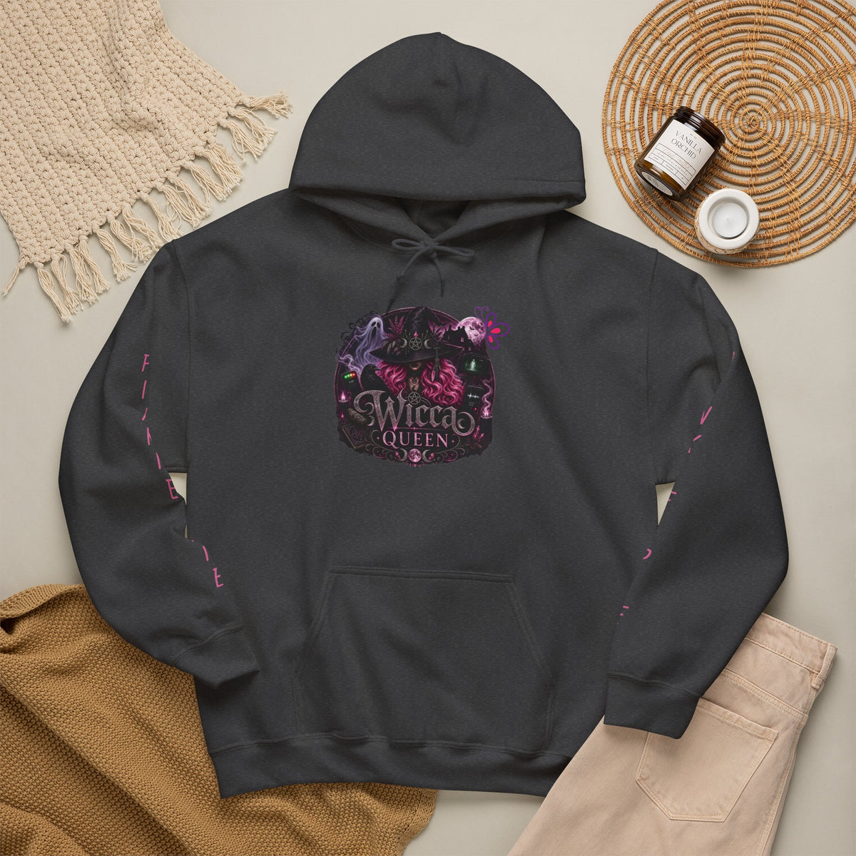 Wicca Queen Hoodie - Gothic Witchy Sweatshirt with Floral Skull Design