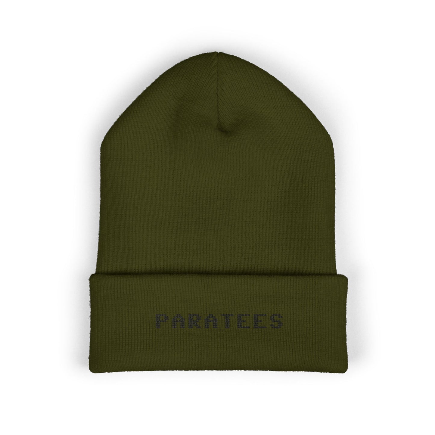 Paratees Embroidered Cuffed Beanie — Minimal Winter Knit Hat