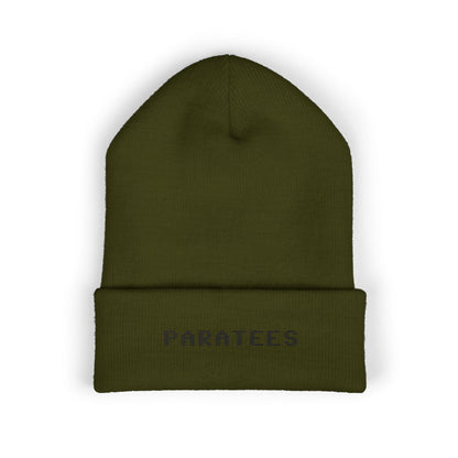 Paratees Embroidered Cuffed Beanie — Minimal Winter Knit Hat