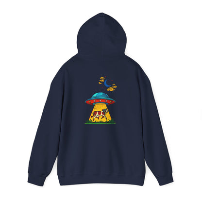 Alien UFO Abduction Hoodie — Colorful Retro Spaceship Graphic