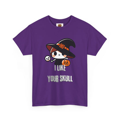 Halloween Witch Skull Tee — "I Like Your Skull" Cute Spooky Graphic T-Shirt