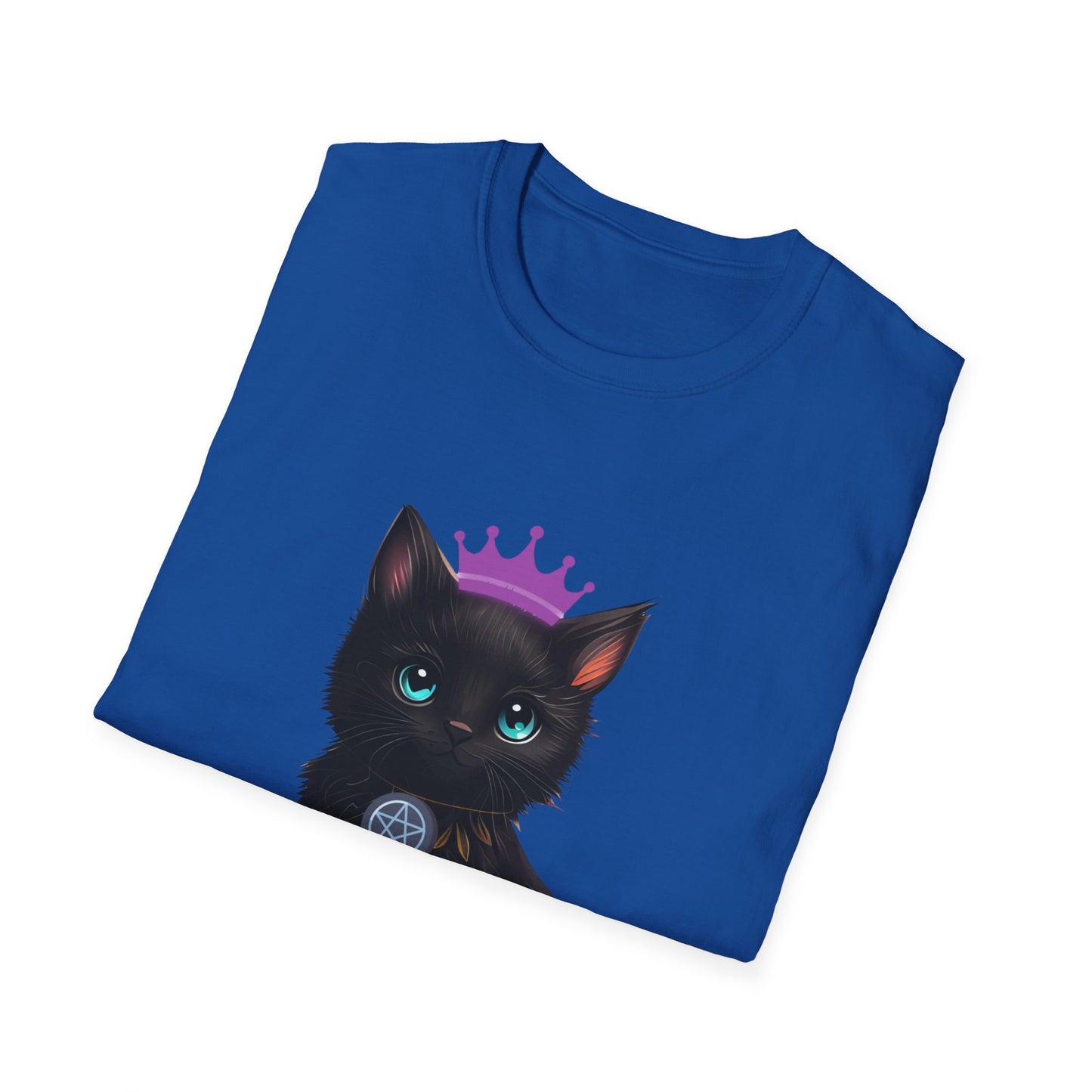 Wicca Queen T-Shirt — Black Cat with Crown & Crescent Moon Pagan Tee