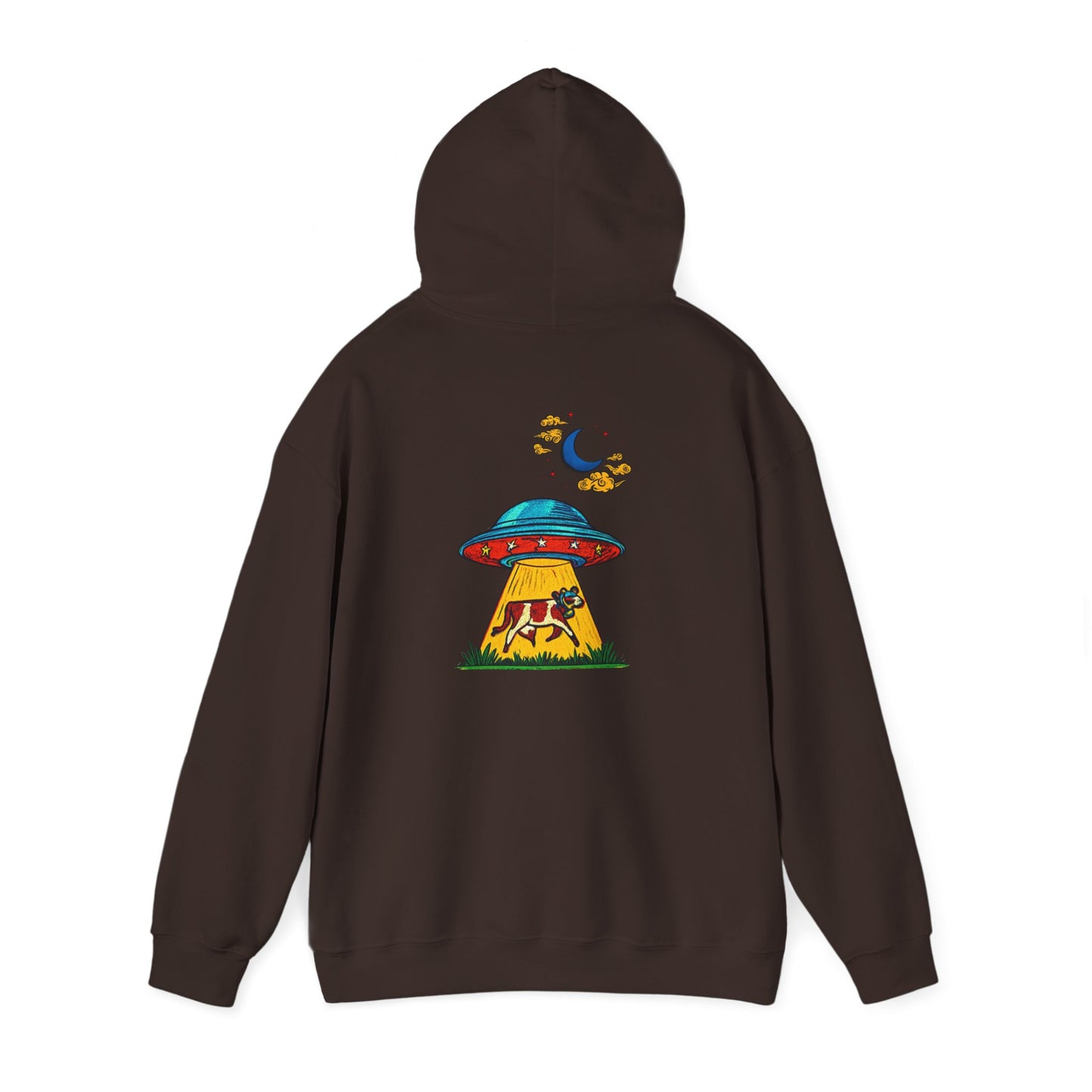 Alien UFO Abduction Hoodie — Colorful Retro Spaceship Graphic