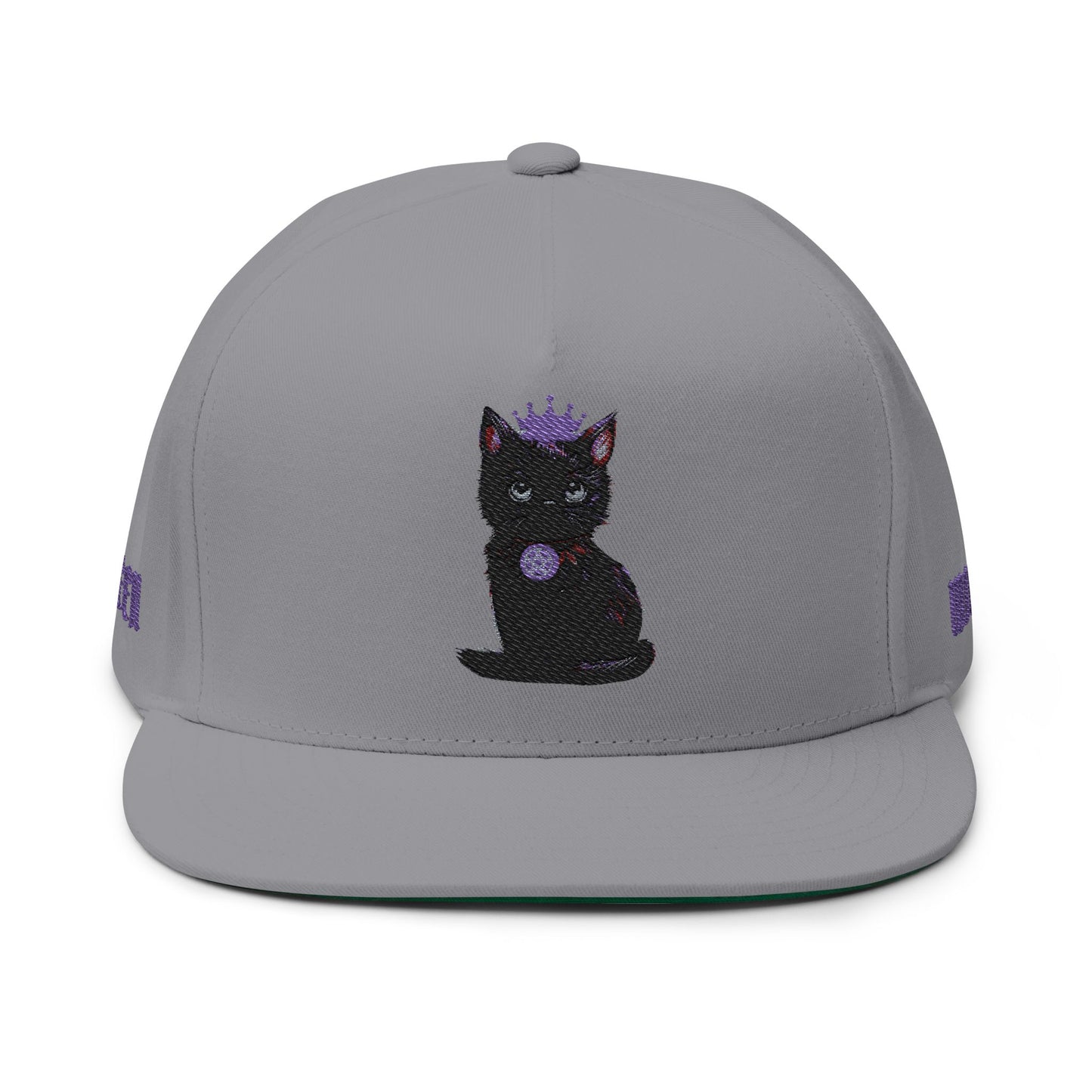 Witchy Cat Embroidered Cap — "Wicca Queen" Flat Bill Snapback