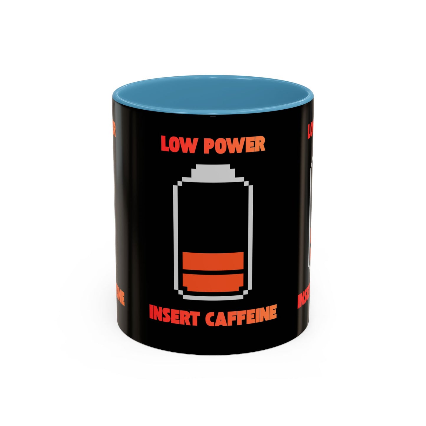 Coffee Mug — "Low Power, Insert Caffeine" Retro Battery Design