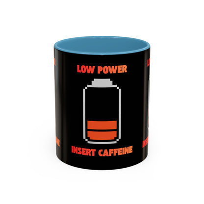 Coffee Mug — "Low Power, Insert Caffeine" Retro Battery Design