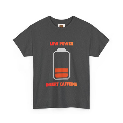 Low Power Insert Caffeine T‑Shirt — Funny Retro Battery Coffee Tee