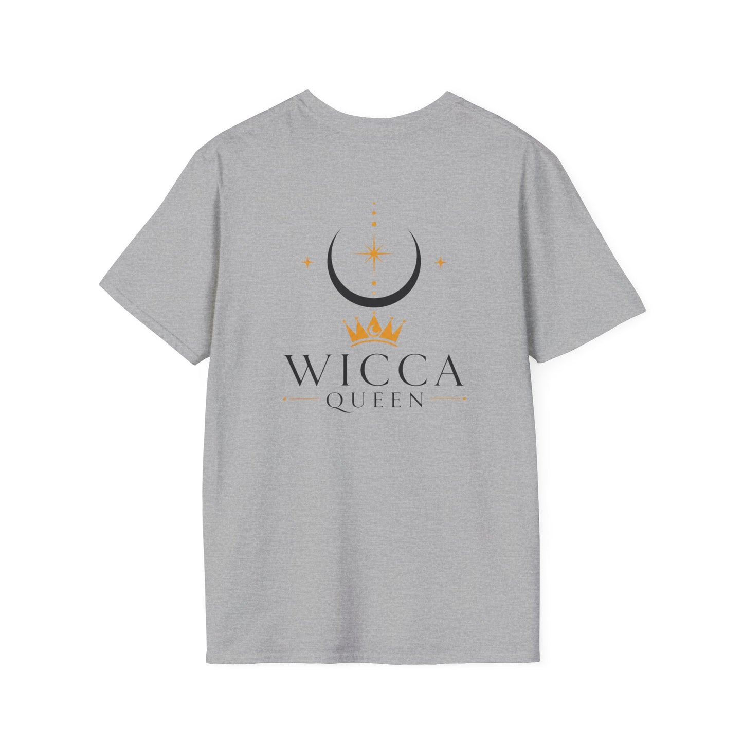 Wicca Queen T-Shirt — Black Cat with Crown & Crescent Moon Pagan Tee