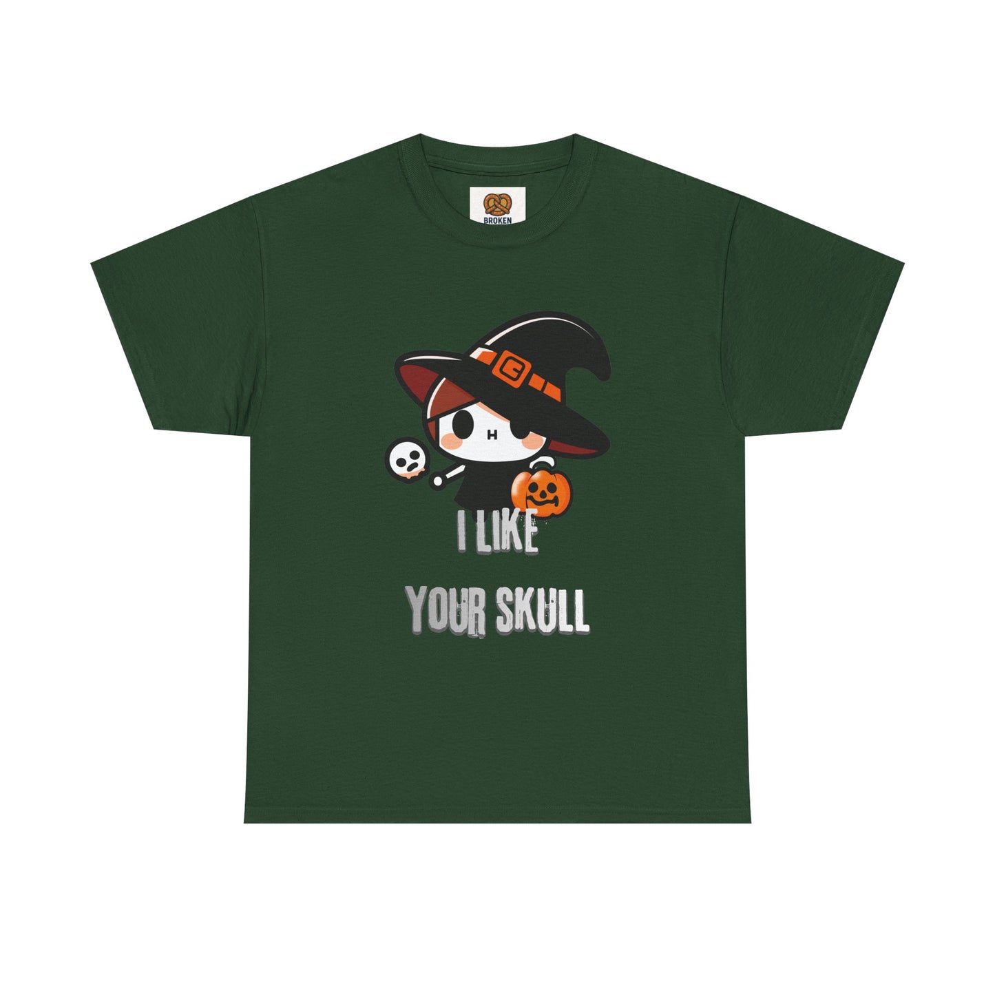 Halloween Witch Skull Tee — "I Like Your Skull" Cute Spooky Graphic T-Shirt