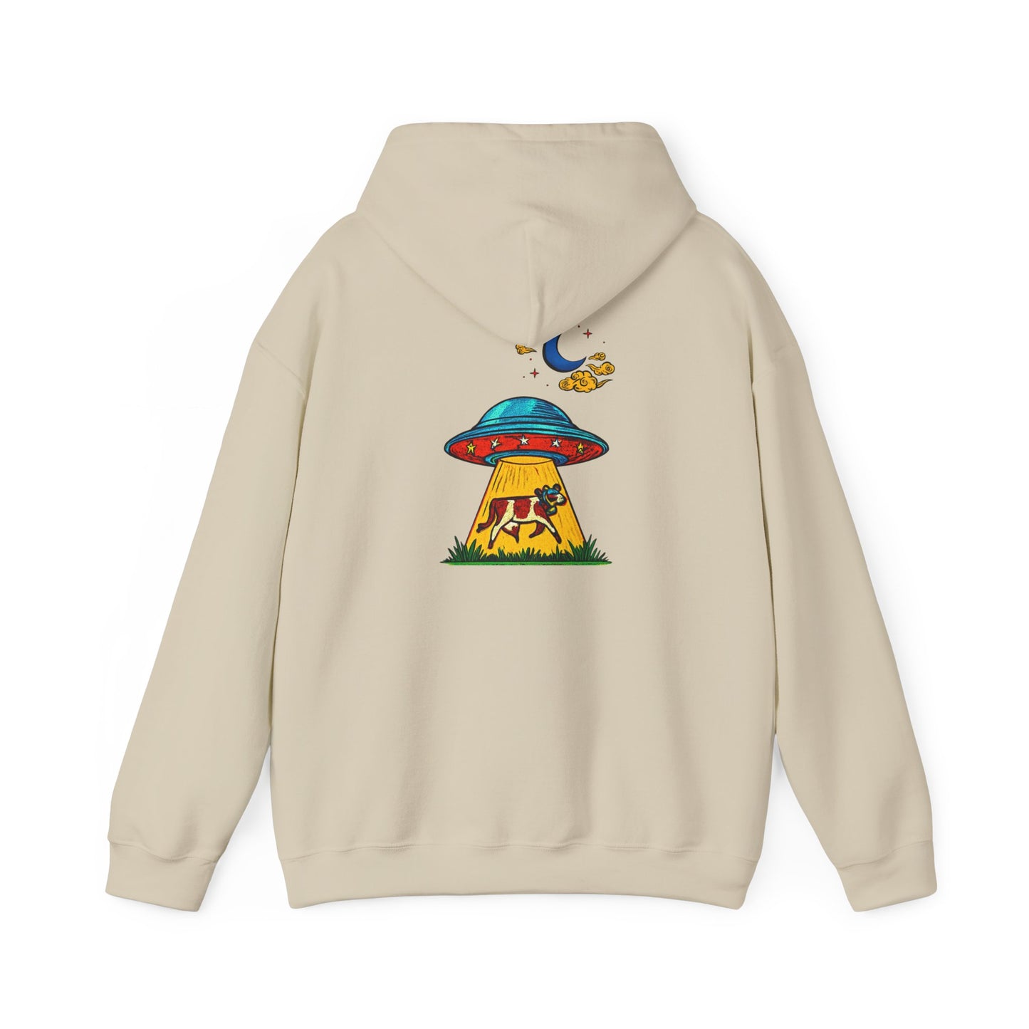 Alien UFO Abduction Hoodie — Colorful Retro Spaceship Graphic