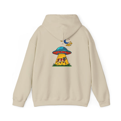 Alien UFO Abduction Hoodie — Colorful Retro Spaceship Graphic