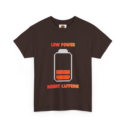 Low Power Insert Caffeine T‑Shirt — Funny Retro Battery Coffee Tee