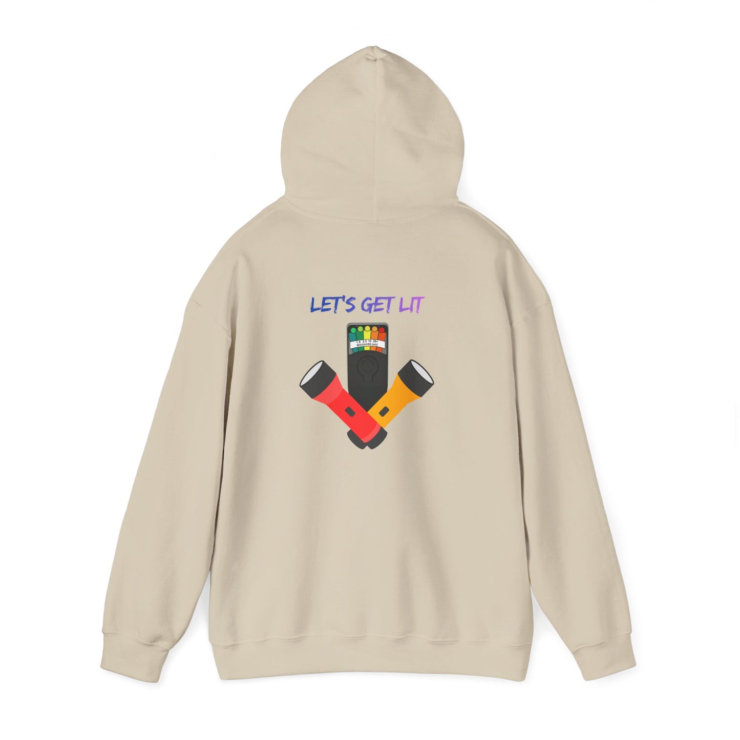 Let’s Get Lit Hoodie — Colorful Flashlight Party Graphic Hooded Sweatshirt