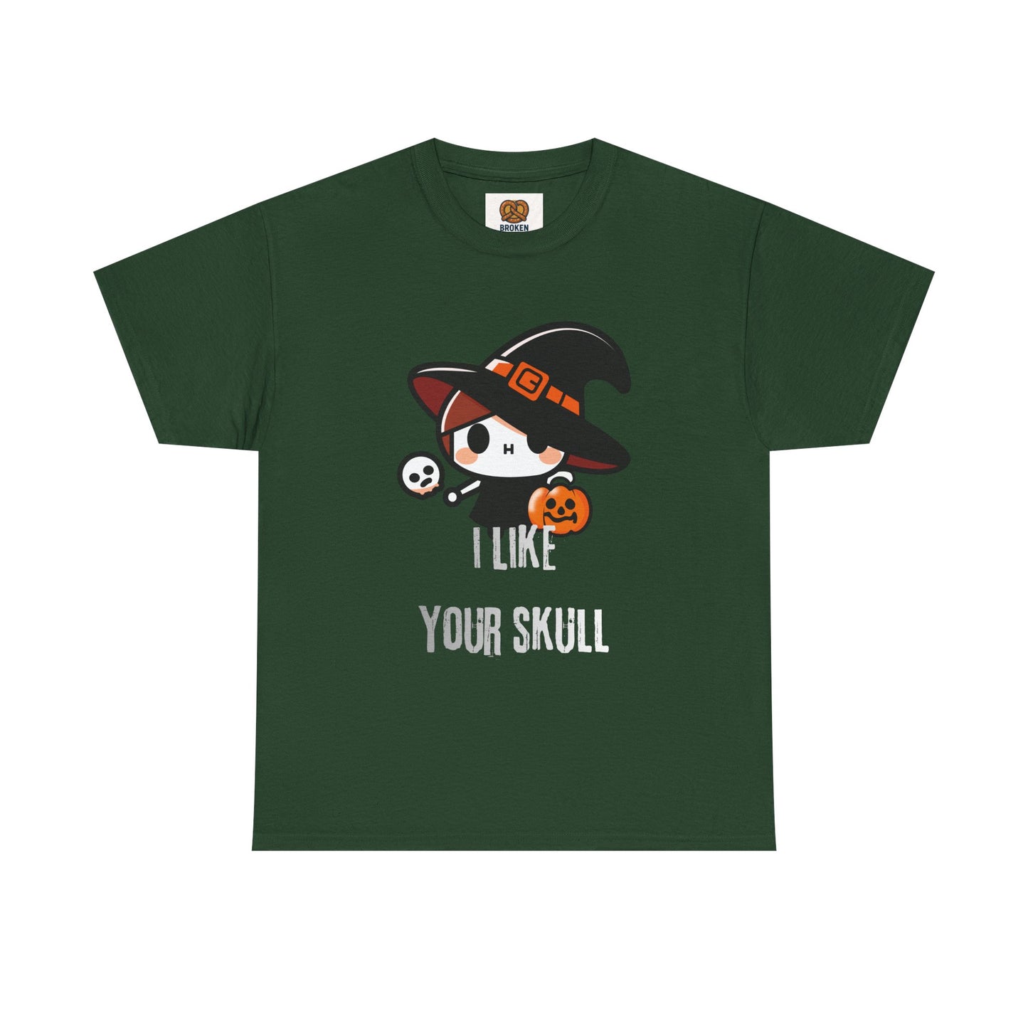 Halloween Witch Skull Tee — "I Like Your Skull" Cute Spooky Graphic T-Shirt