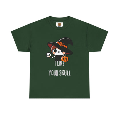 Halloween Witch Skull Tee — "I Like Your Skull" Cute Spooky Graphic T-Shirt