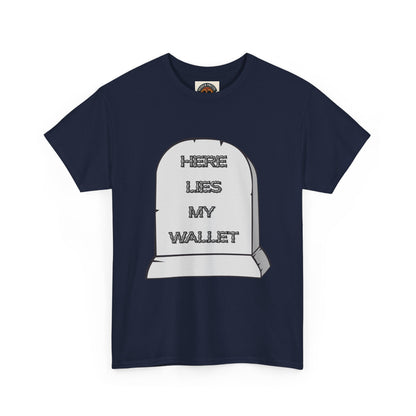Here Lies My Wallet Tombstone T-Shirt — Funny Grim Reaper Money Joke Tee