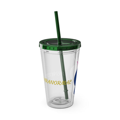 16oz Acrylic Tumbler with Straw — Cute Purple Blue Character 'Paranormal' Drink Cup