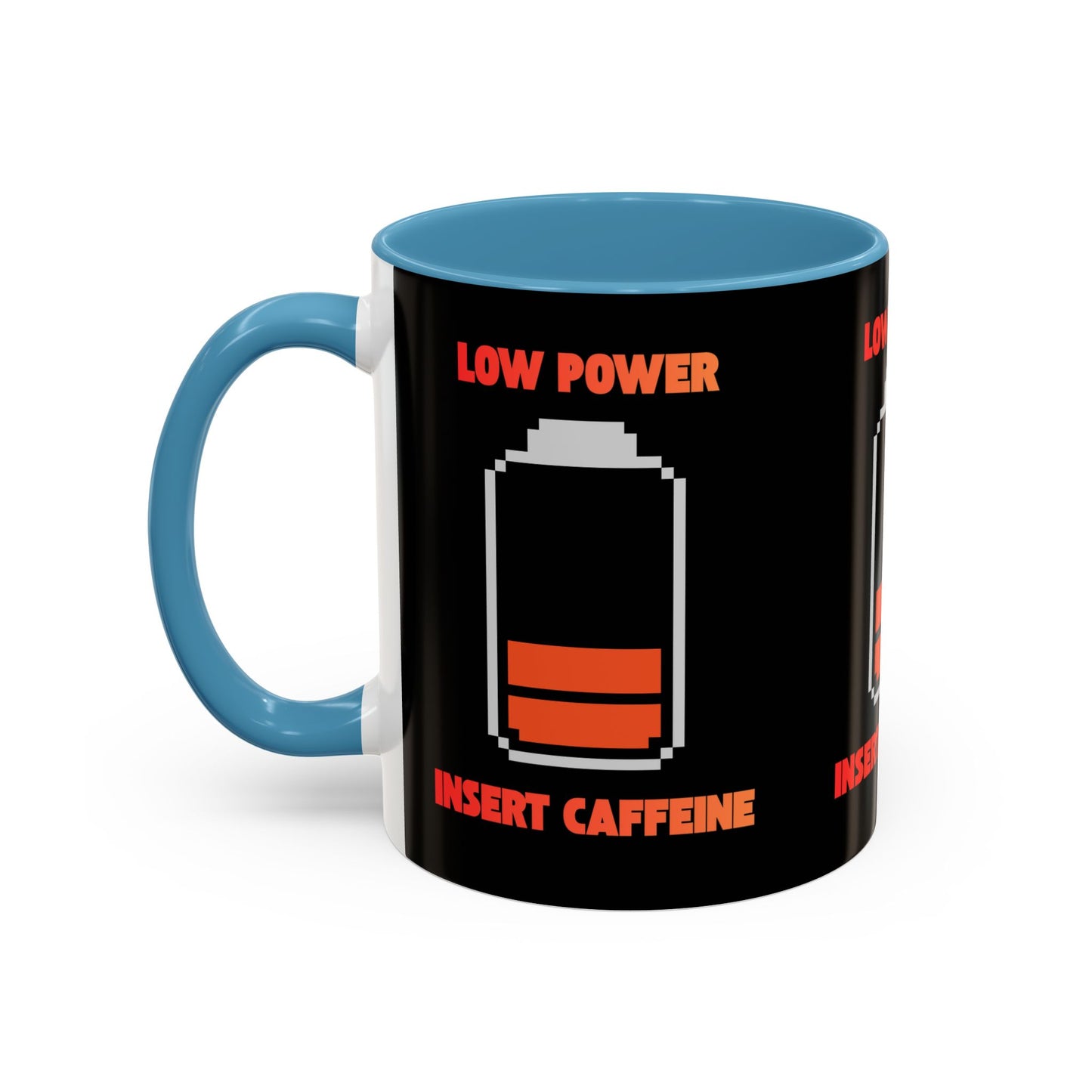 Coffee Mug — "Low Power, Insert Caffeine" Retro Battery Design