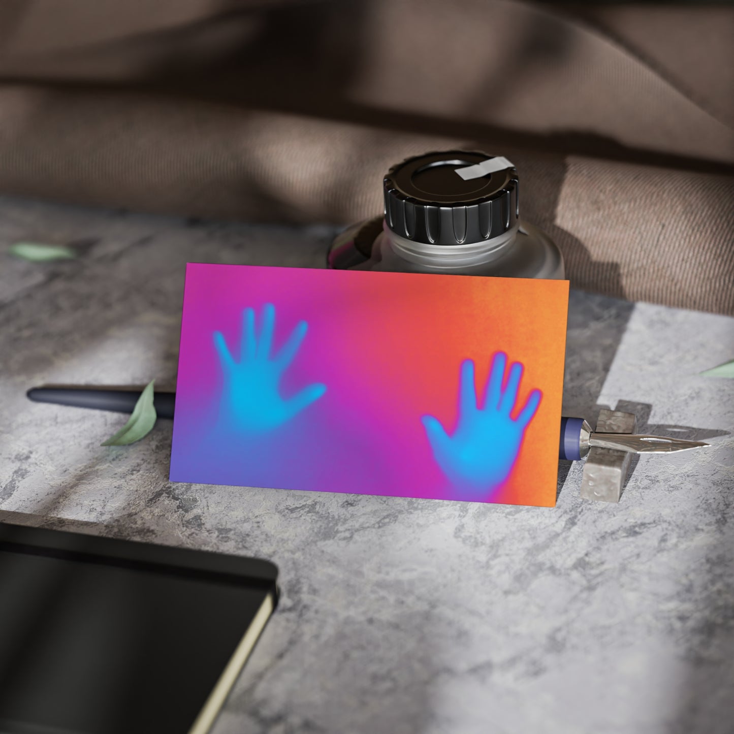 Vibrant Neon Hands Business Cards — Gradient UV Glow Networking Cards