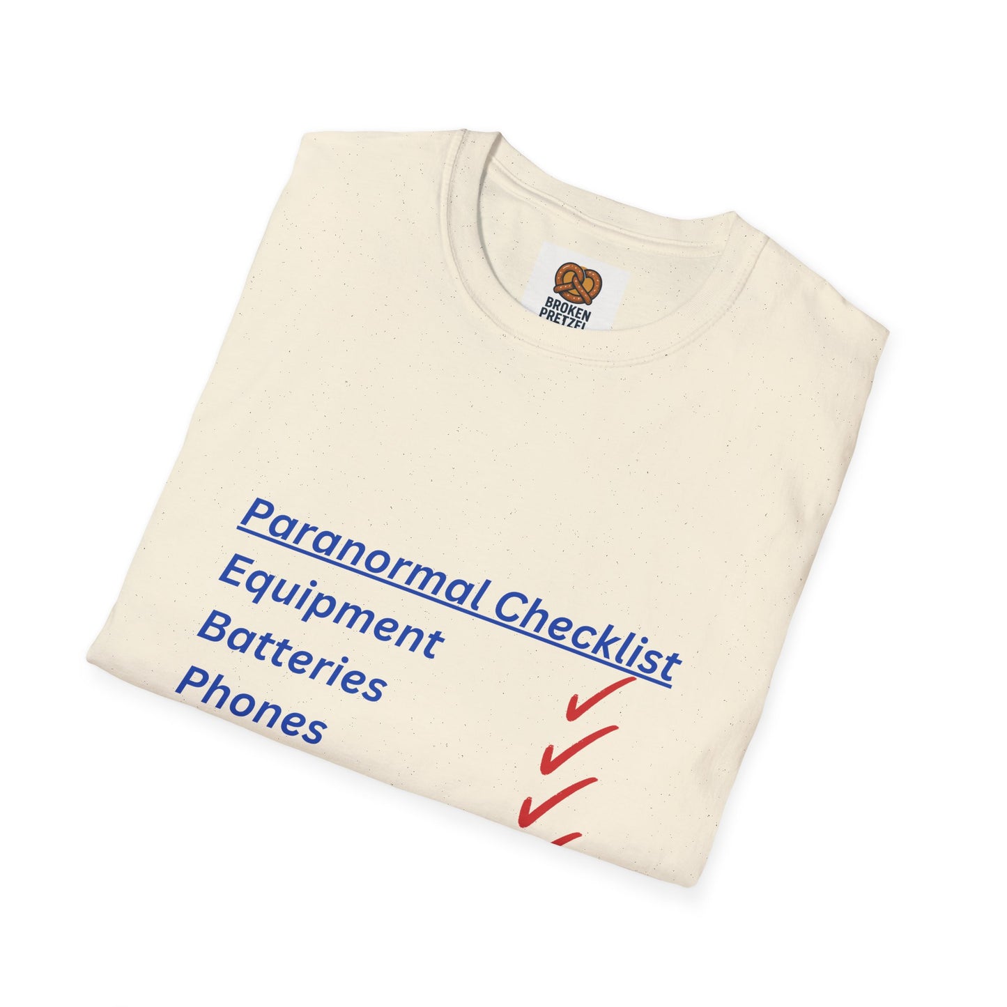Paranormal Checklist T-Shirt — 'Batteries, Phones, Energy Drinks, Pens' Haunted Investigation Tee