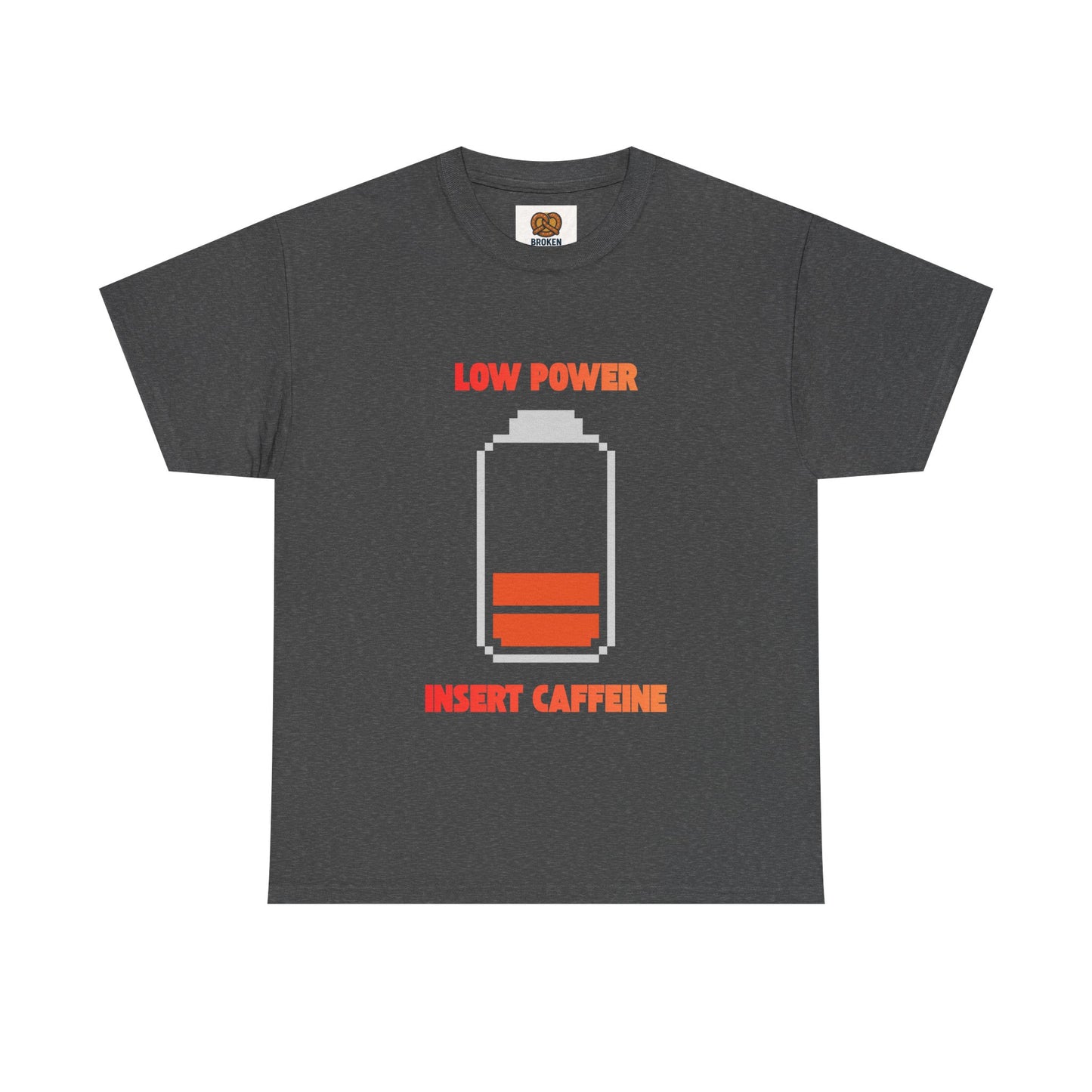 Low Power Insert Caffeine T‑Shirt — Funny Retro Battery Coffee Tee