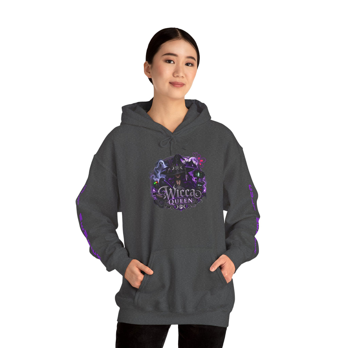 Witchy Black Hoodie - "Wicca Queen" Gothic Witch Cat Pullover