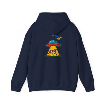 Alien UFO Abduction Hoodie — Colorful Retro Spaceship Graphic