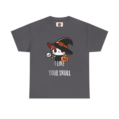Halloween Witch Skull Tee — "I Like Your Skull" Cute Spooky Graphic T-Shirt