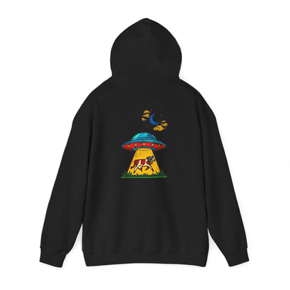 Alien UFO Abduction Hoodie — Colorful Retro Spaceship Graphic