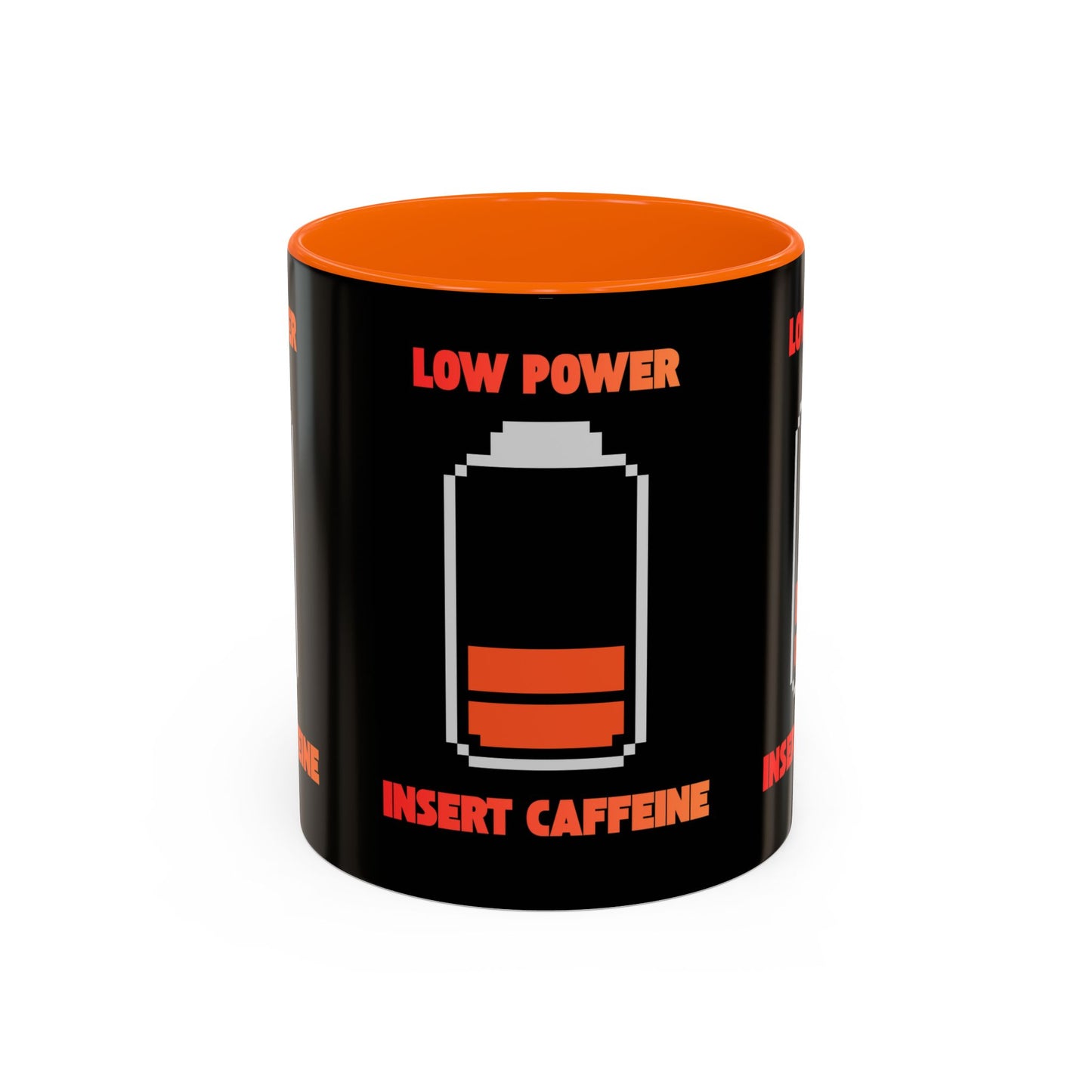 Coffee Mug — "Low Power, Insert Caffeine" Retro Battery Design