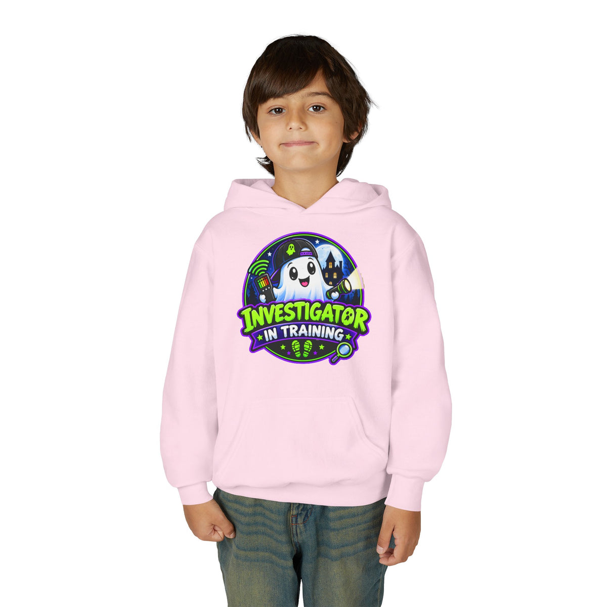 Youth Hoodie — "Investigator in Training" Cute Ghost Detective Kids Pullover