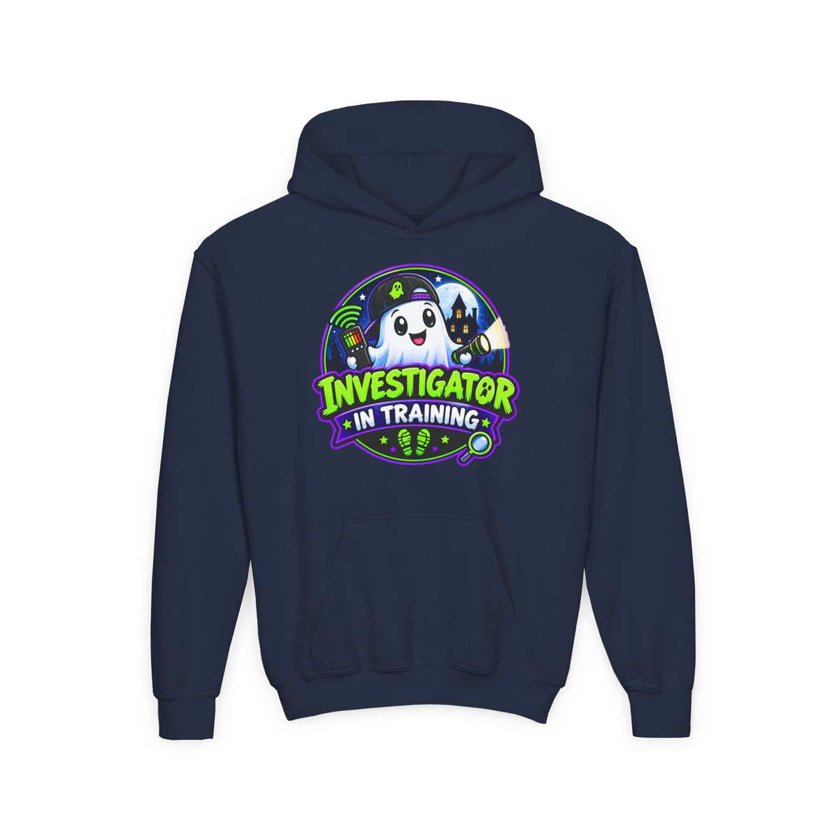 Youth Hoodie — "Investigator in Training" Cute Ghost Detective Kids Pullover